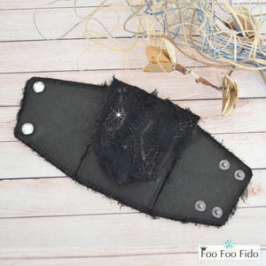 Wrist Wallet Cuff in Black Frayed Denim