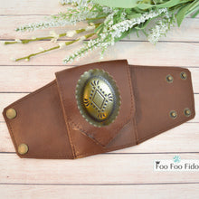 Wrist Wallet Cuff in Brown Leather with Concho