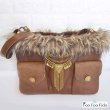 Brown Leather Boho Pet Carrier Bag