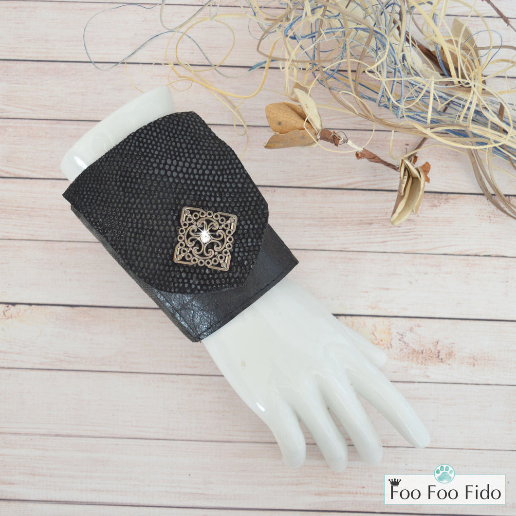 Wrist Wallet Cuff in Black Leather