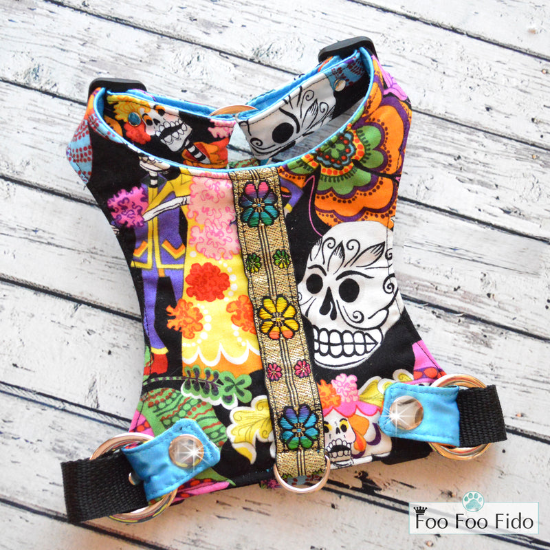 Sugar Skull Harness in Black FooFooFido