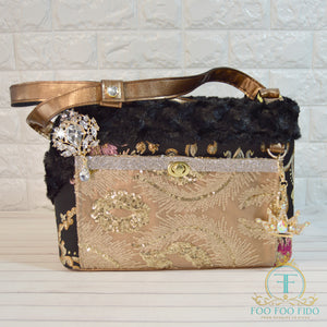 Black and Gold Embroidered Baroque Pet Carrier