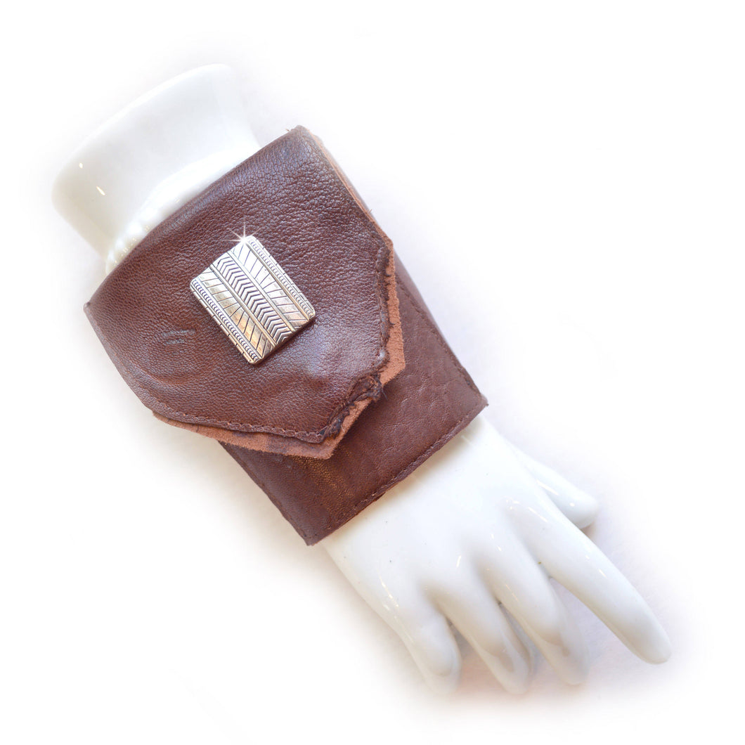 Wrist Wallet Cuff Brown Leather