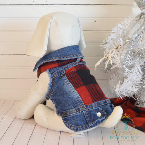 Denim, Buffalo Plaid, Small Dog Jacket, Jesse by Foo Foo Fido