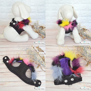 Little Monster Denim Fabric and Faux Fur Step in Dog Harness
