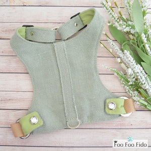 Choke Free and Adjustable Linen Dog Harness Vest in Nile Green