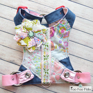 Pink Flower and Denim Harness Vest