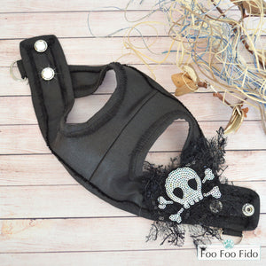 Sequin and Lace Skull Denim Fabric Step in Dog Harness