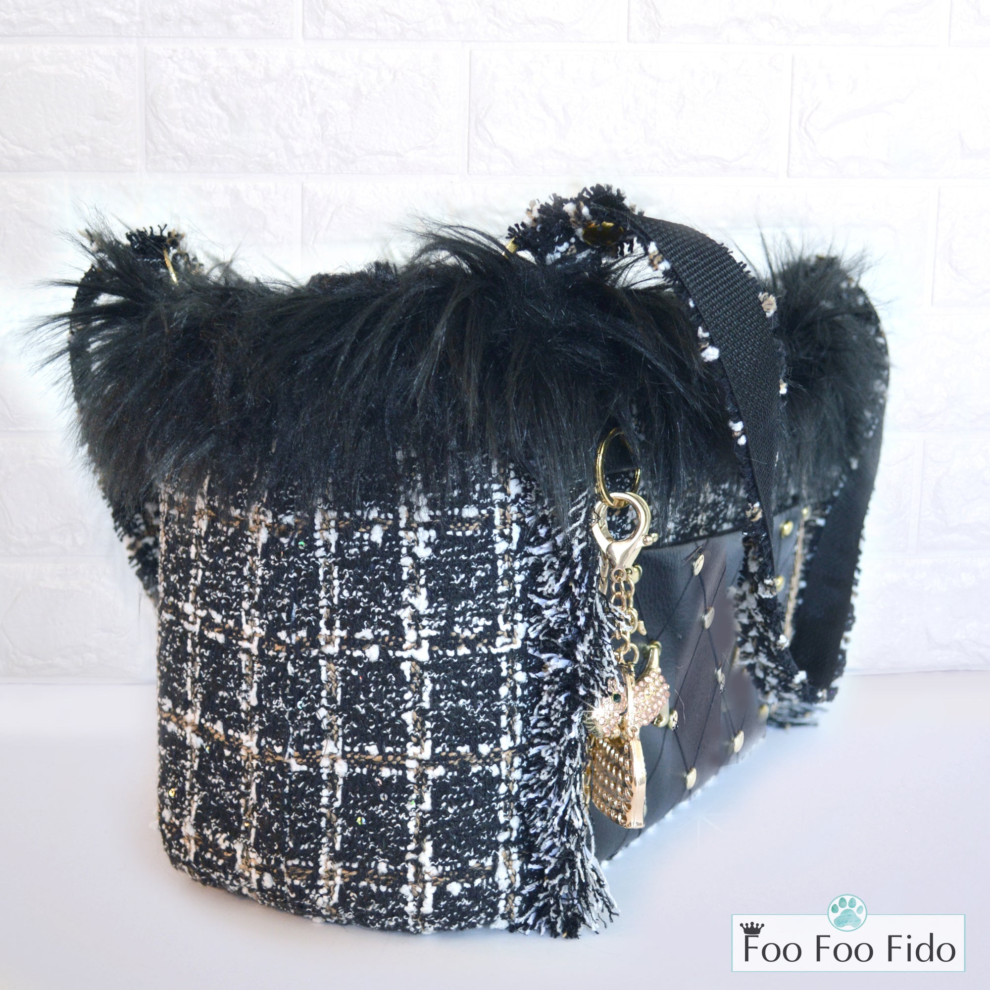 tweed Chanel dog carrier designer inspired luxury pet bag