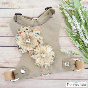 Choke Free and Adjustable Linen Dog Harness Vest in Warm Sand