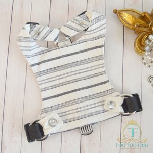 Ines Black and Ivory Striped Dog Harness